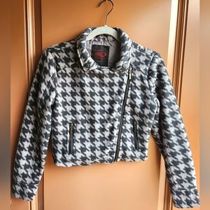Yoki Girls Cropped Houndstooth Fleece Moto Jacket ~ Size L (10-12)
